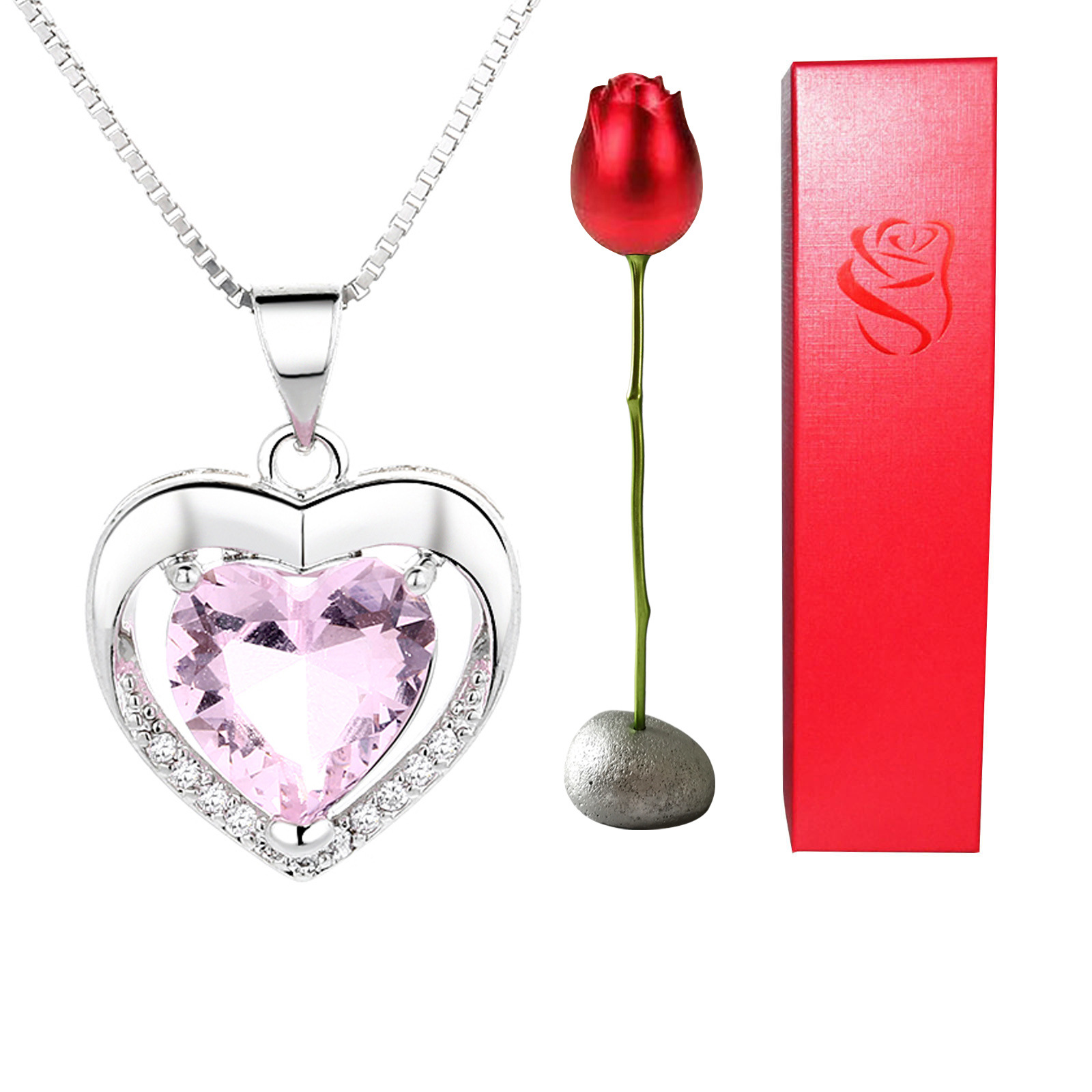 Eternal Love Crystal Necklace Rose & Box