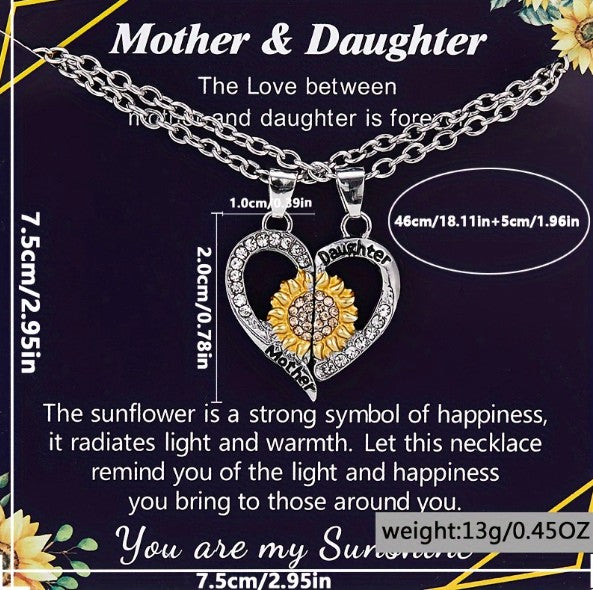 Sunflower Mother Daughter Bond Matching Necklaces