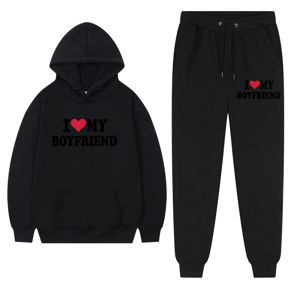 "I Love My Boyfriend" Casual Hoodie and Pants Set