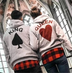 King Queen Love Hoodie for Couples Men and Women