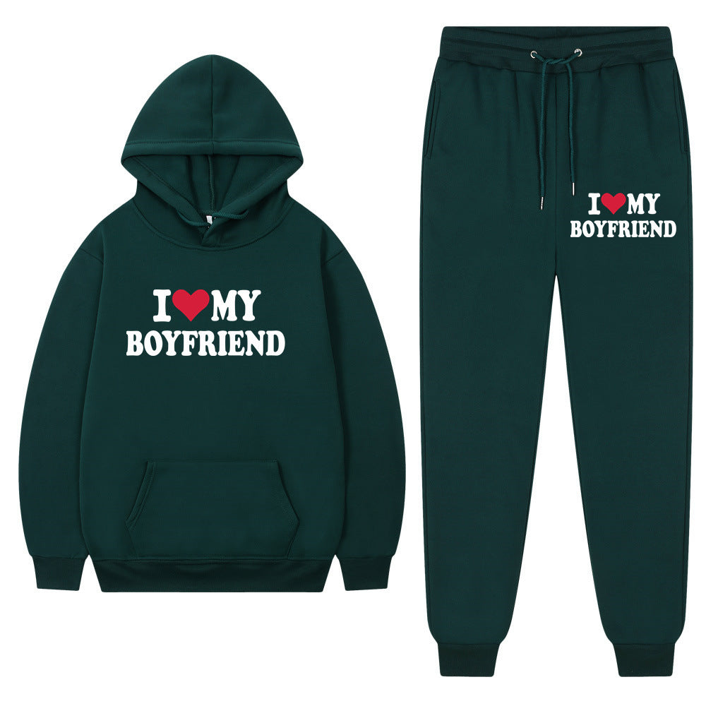 "I Love My Boyfriend" Casual Hoodie and Pants Set