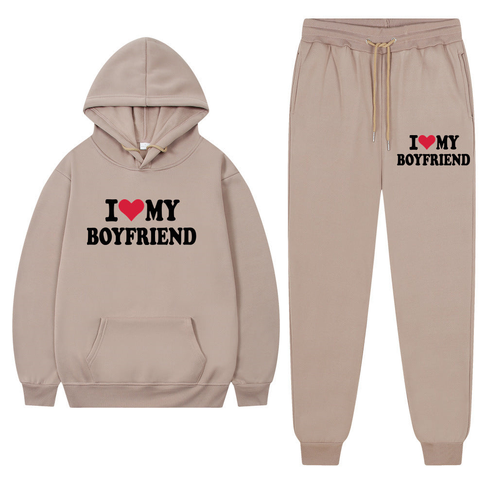 "I Love My Boyfriend" Casual Hoodie and Pants Set