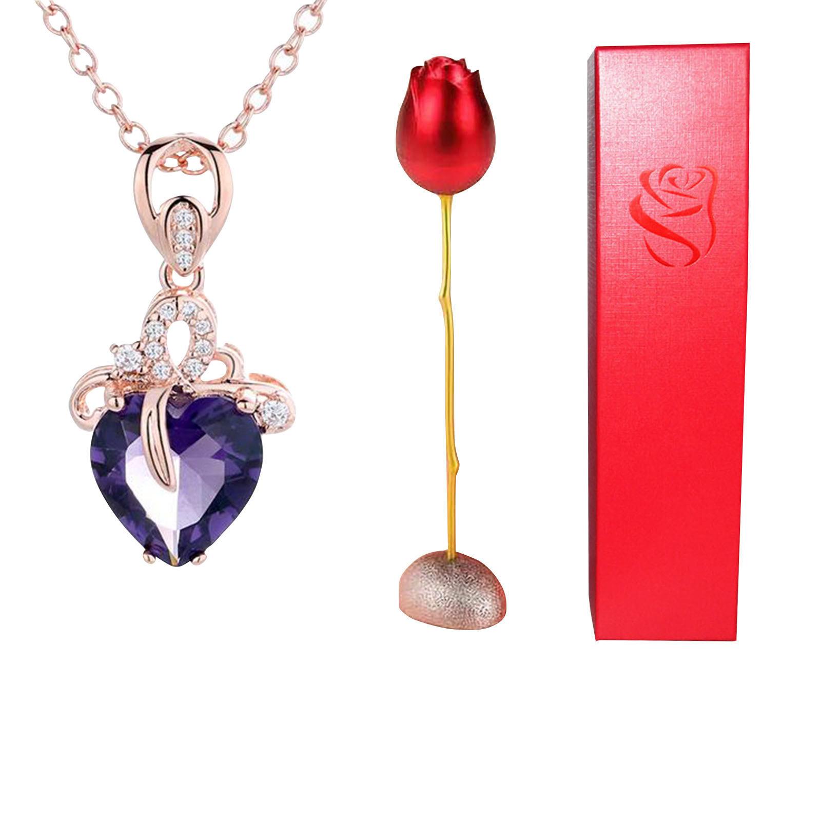 Eternal Love Crystal Necklace Rose & Box