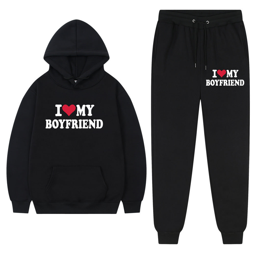 "I Love My Boyfriend" Casual Hoodie and Pants Set