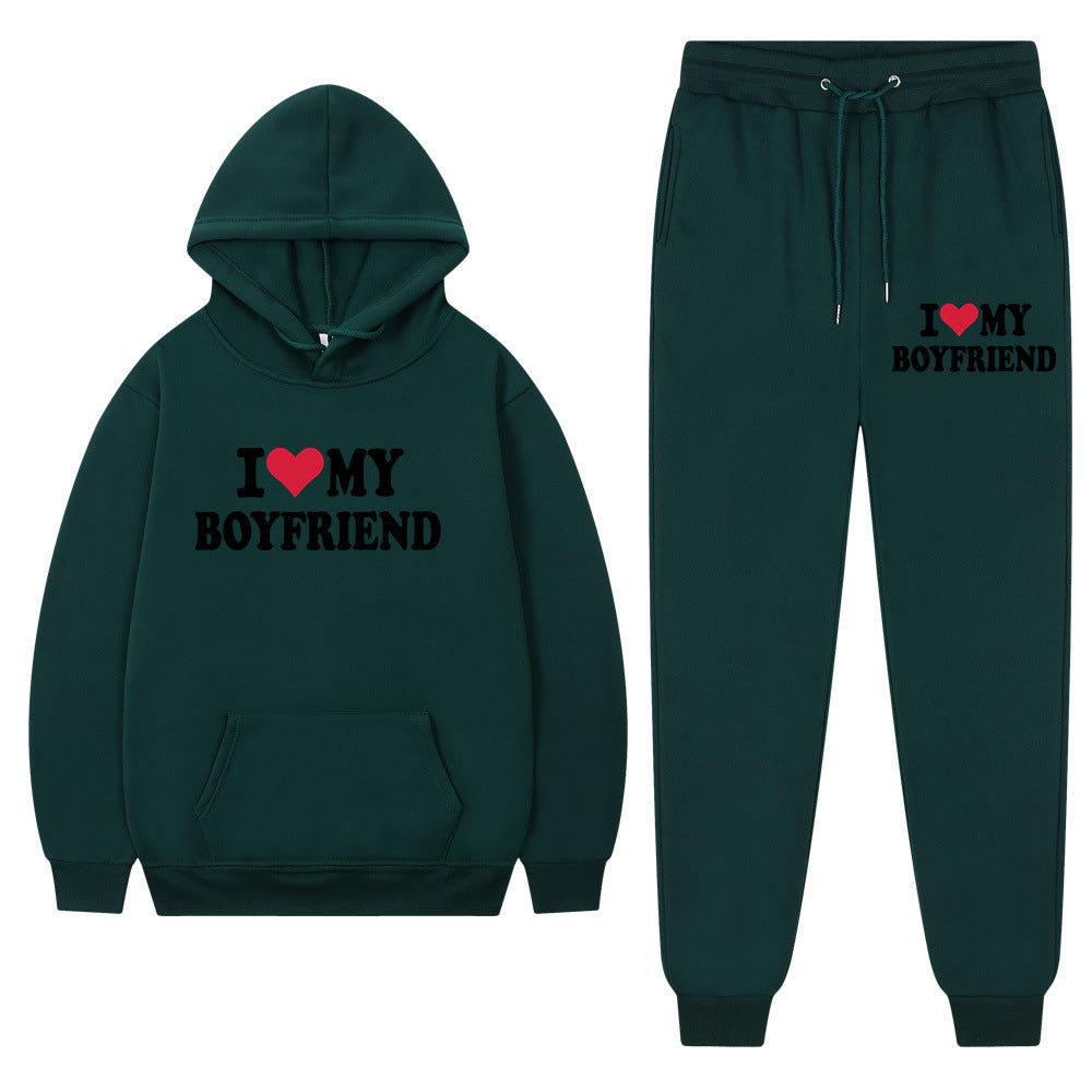 "I Love My Boyfriend" Casual Hoodie and Pants Set