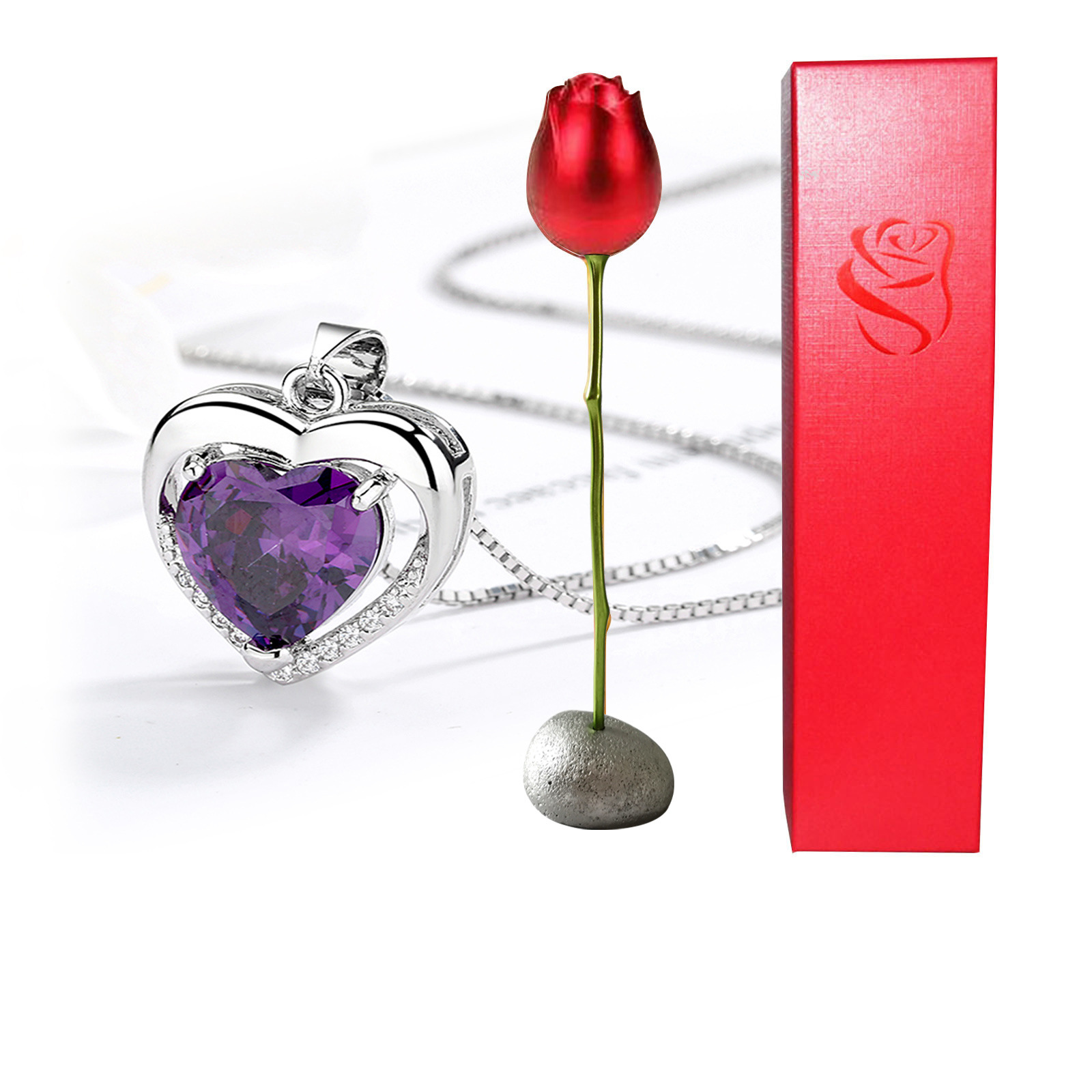 Eternal Love Crystal Necklace Rose & Box