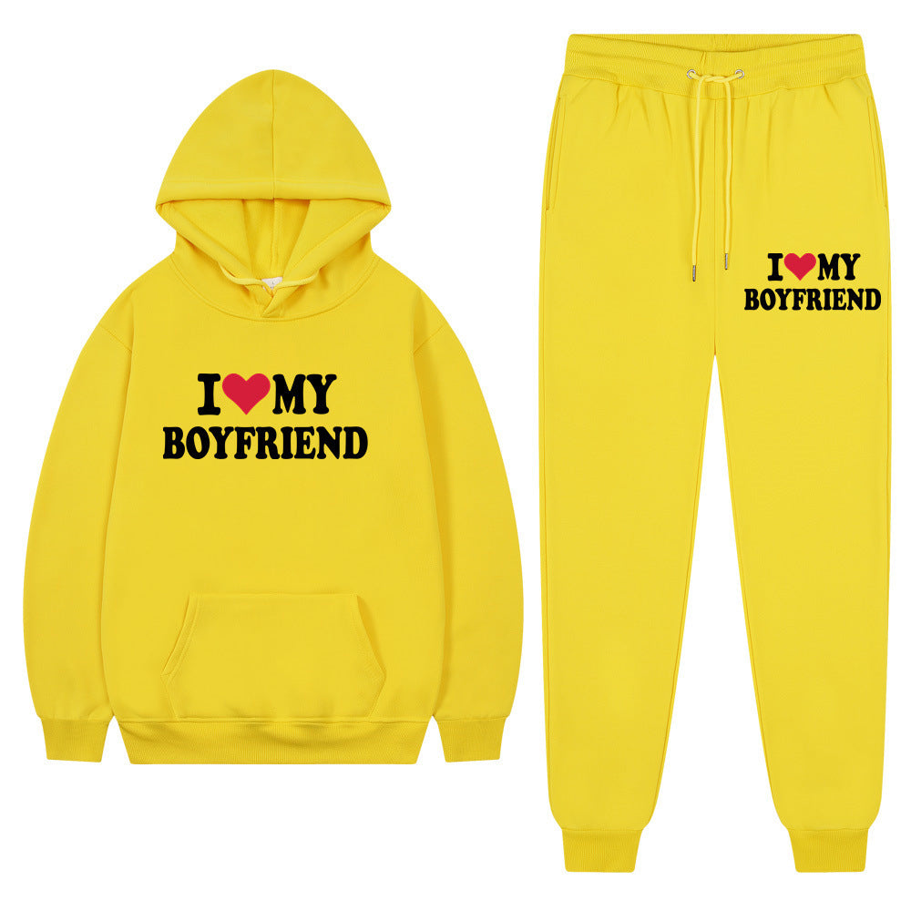 "I Love My Boyfriend" Casual Hoodie and Pants Set