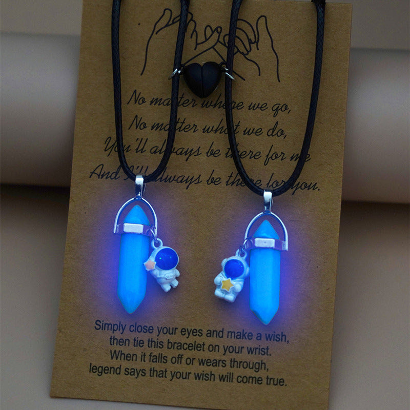 Matching Astronaut Love Pendant Necklace Glow In The Dark Pendulums