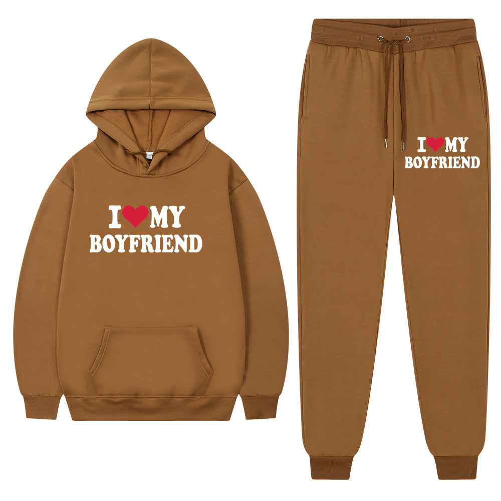 "I Love My Boyfriend" Casual Hoodie and Pants Set