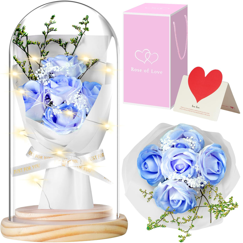 Eternal Roses in Glass Dome – Glowing Light-Up Preserved Rose Gift | Romantic Gift for Mom, Wife, or Girlfriend