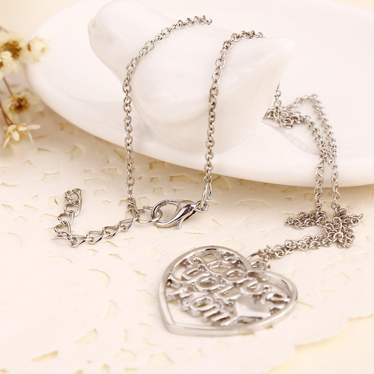 "Love You Mom" Silver Color Necklace - Elegant Collar Chain