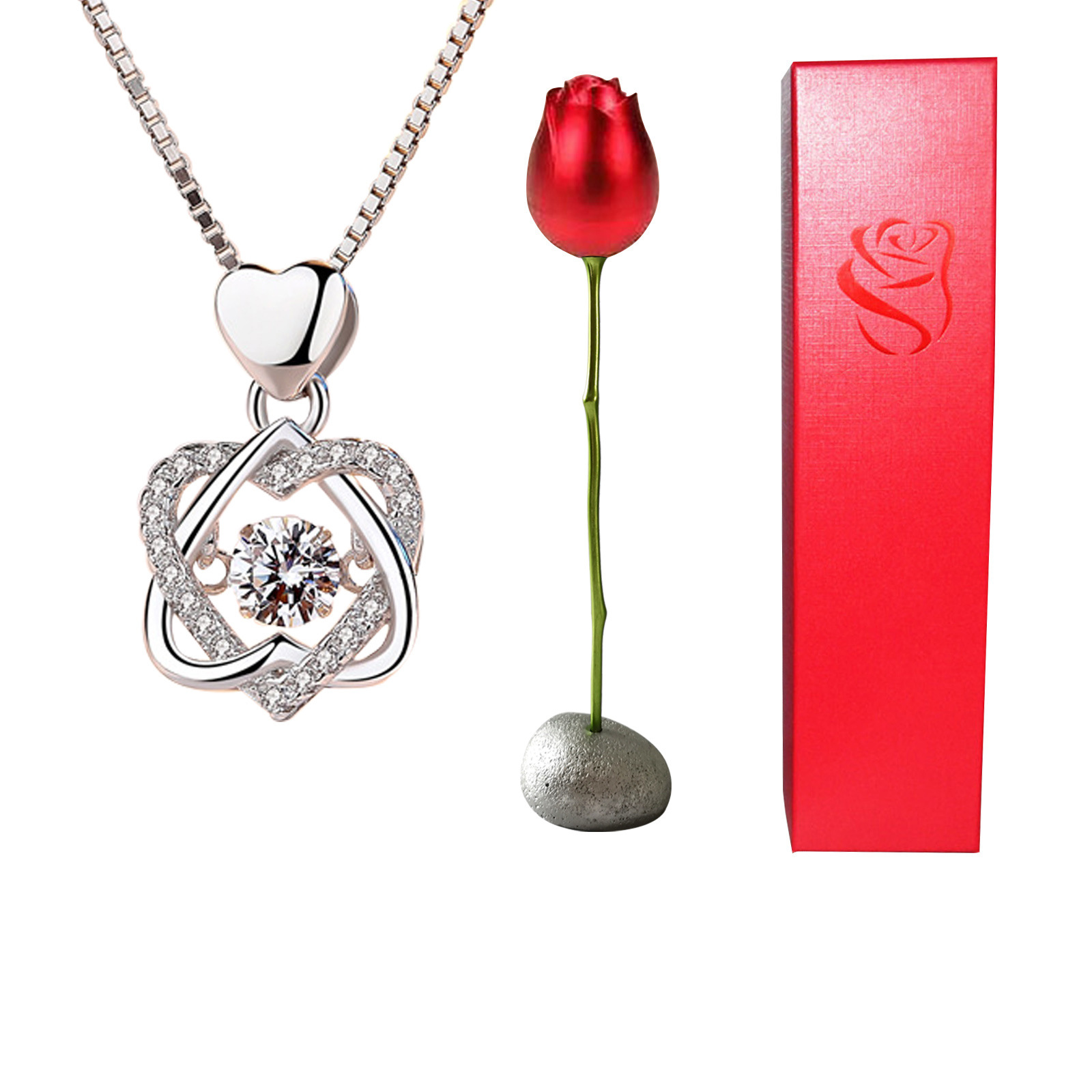 Eternal Love Crystal Necklace Rose & Box