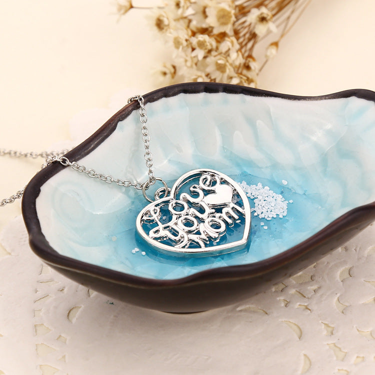 "Love You Mom" Silver Color Necklace - Elegant Collar Chain