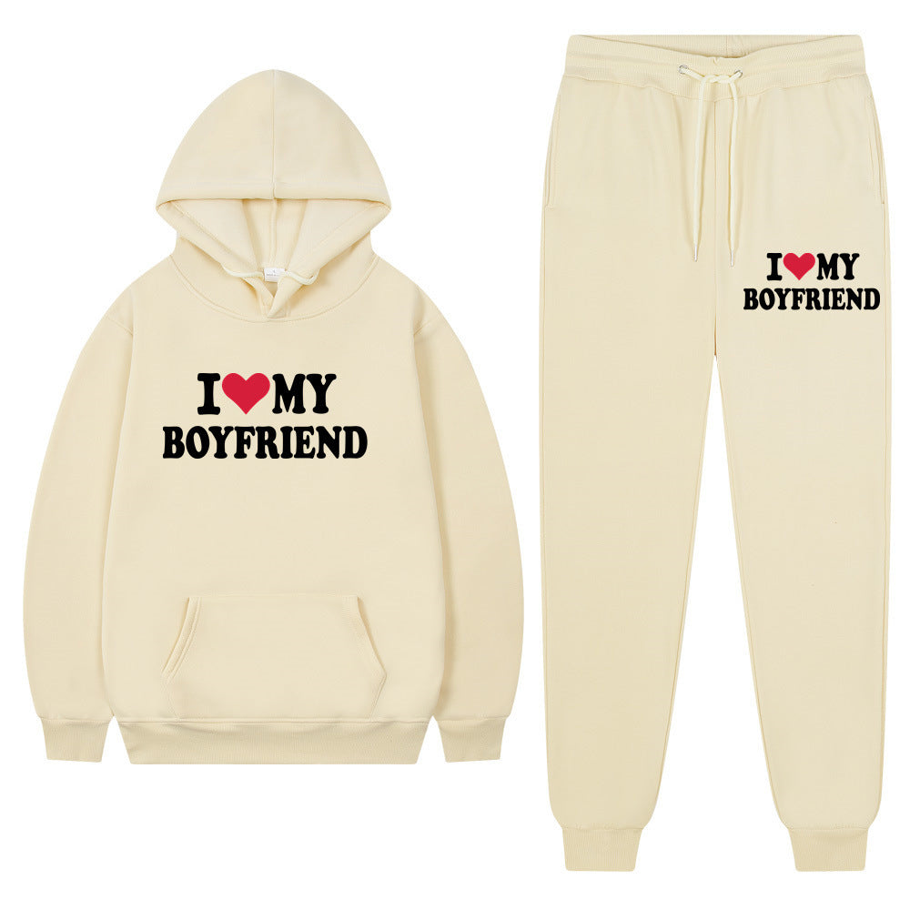 "I Love My Boyfriend" Casual Hoodie and Pants Set