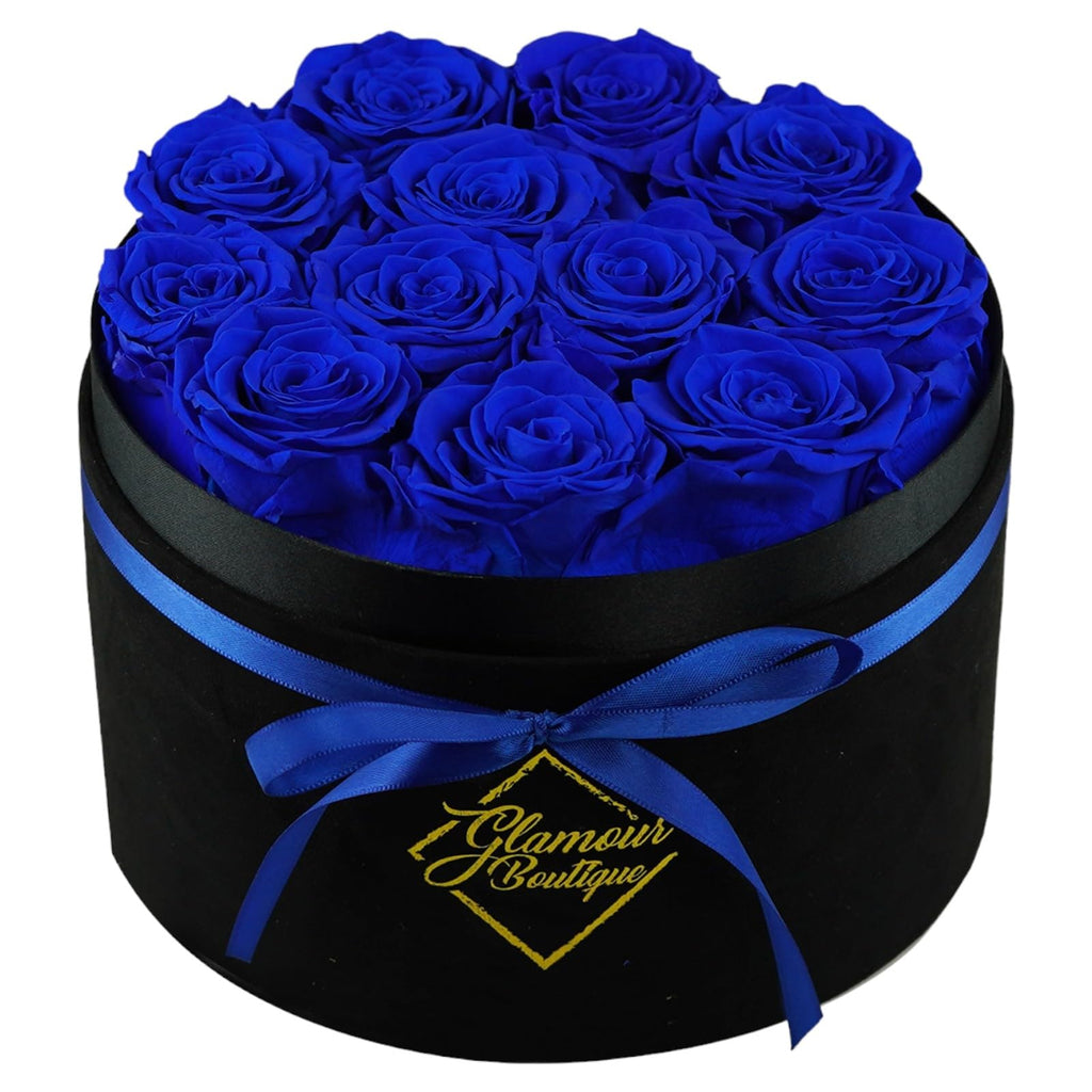 Luxury Blue Forever Rose Gift Box – 12 Real Preserved Roses in Black Velvet Box | Romantic Gift for Wife, Mom, Birthday, Anniversary, Valentine’s Day