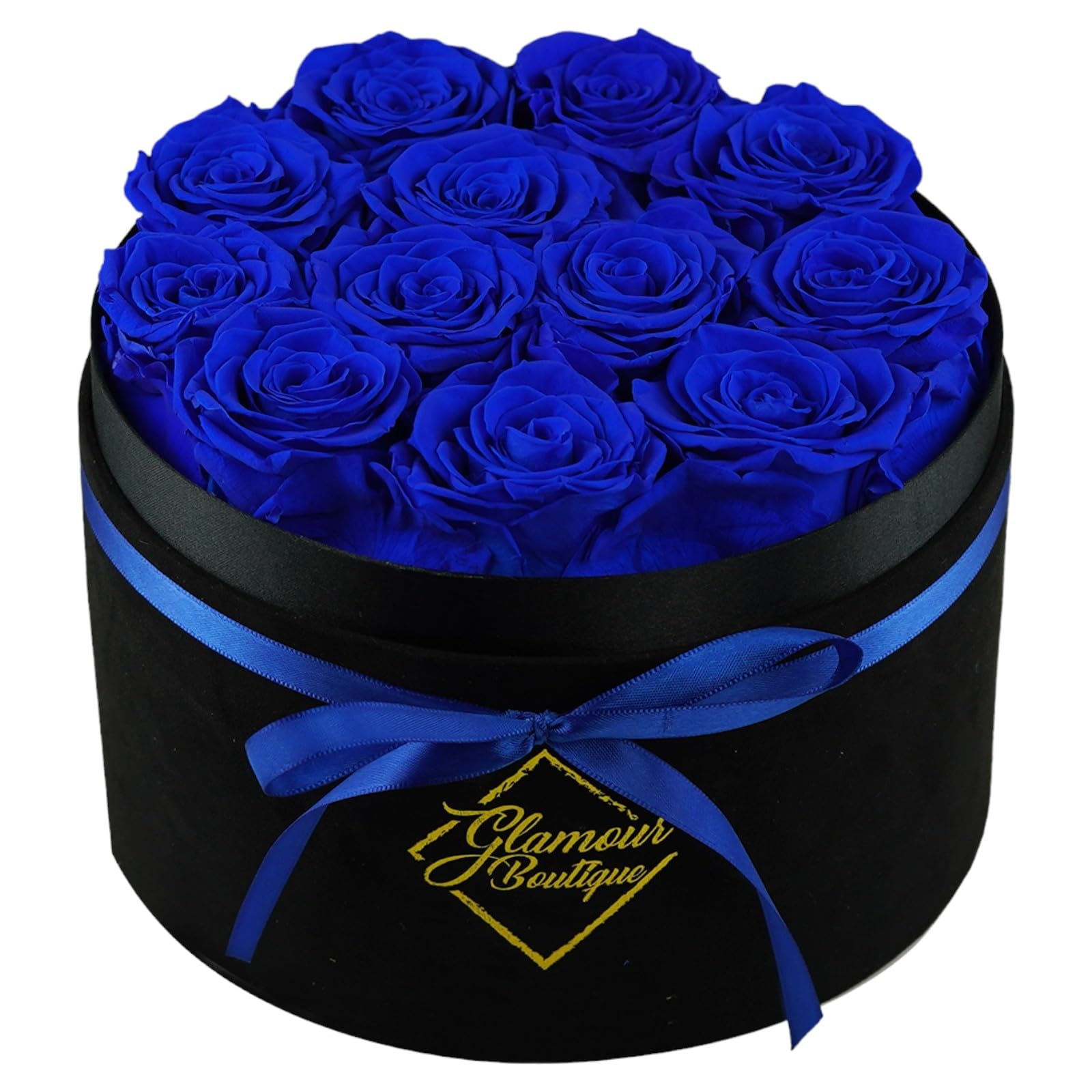Luxury Blue Forever Rose Gift Box – 12 Real Preserved Roses in Black Velvet Box | Romantic Gift for Wife, Mom, Birthday, Anniversary, Valentine’s Day