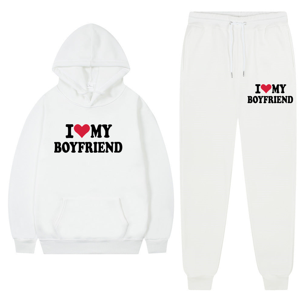 "I Love My Boyfriend" Casual Hoodie and Pants Set
