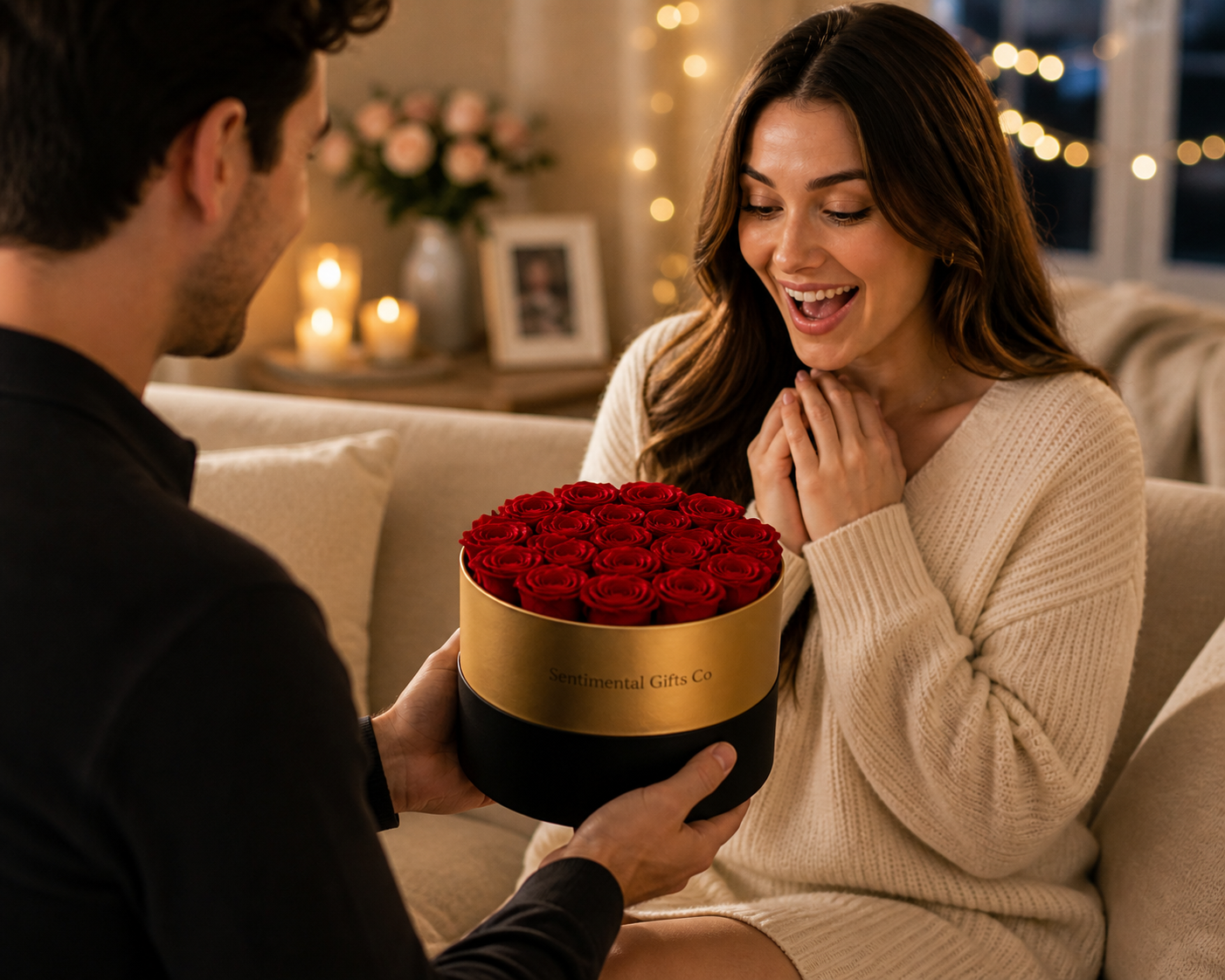 Eternal Rose Gold Rimmed Circular Box – 18 Roses Gift Set. Many Color Options