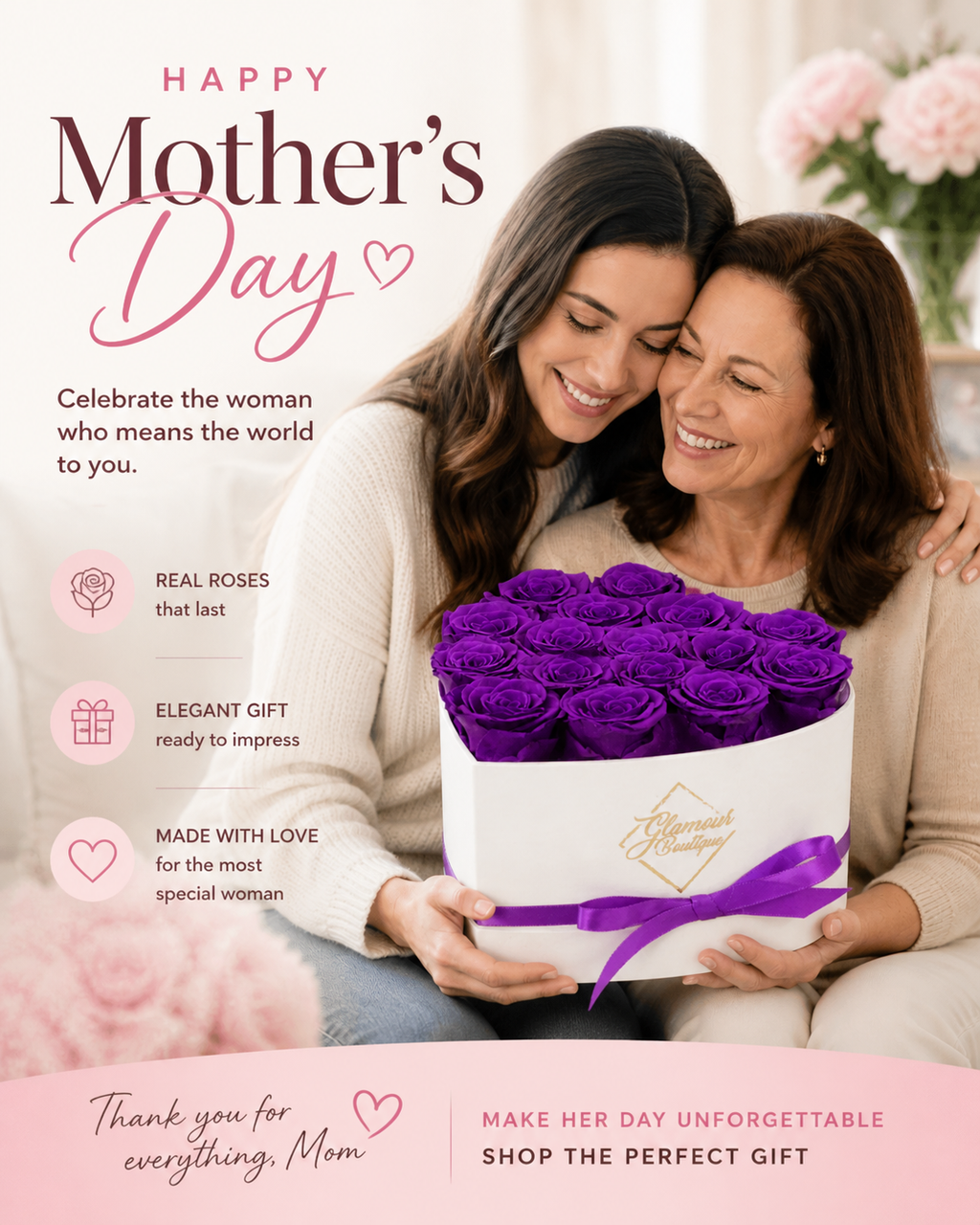 Luxury Heart Rose Box – 16 Everlasting Roses | Forever Flowers Gift for Mother’s Day or Anniversary