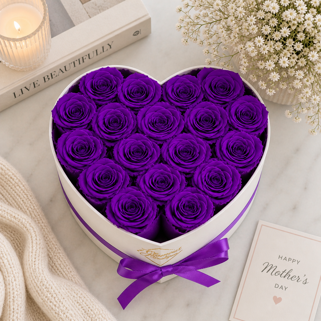 Luxury Heart Rose Box – 16 Everlasting Roses | Forever Flowers Gift for Mother’s Day or Anniversary