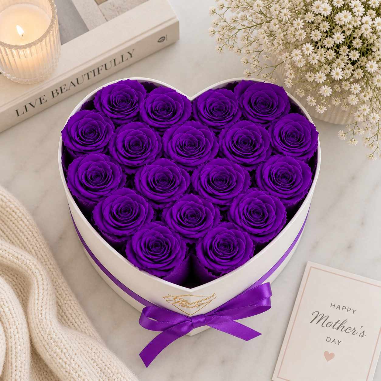Luxury Heart Rose Box – 16 Everlasting Roses | Forever Flowers Gift for Mother’s Day or Anniversary
