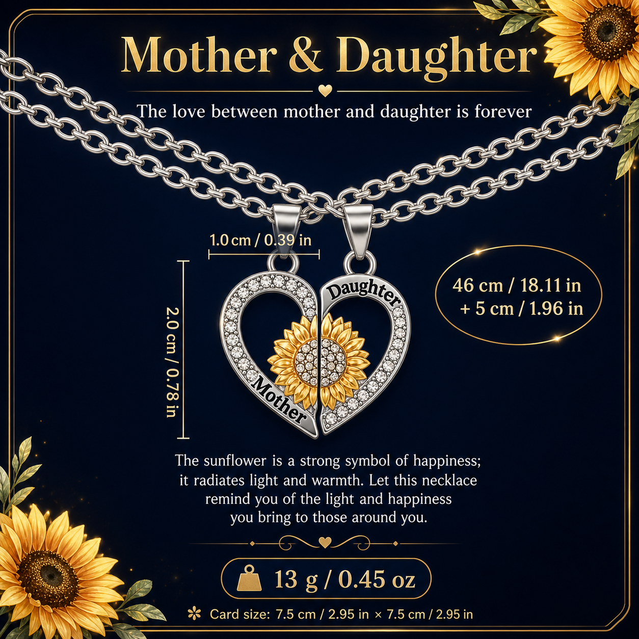 Sunflower Mother Daughter Bond Matching Necklaces