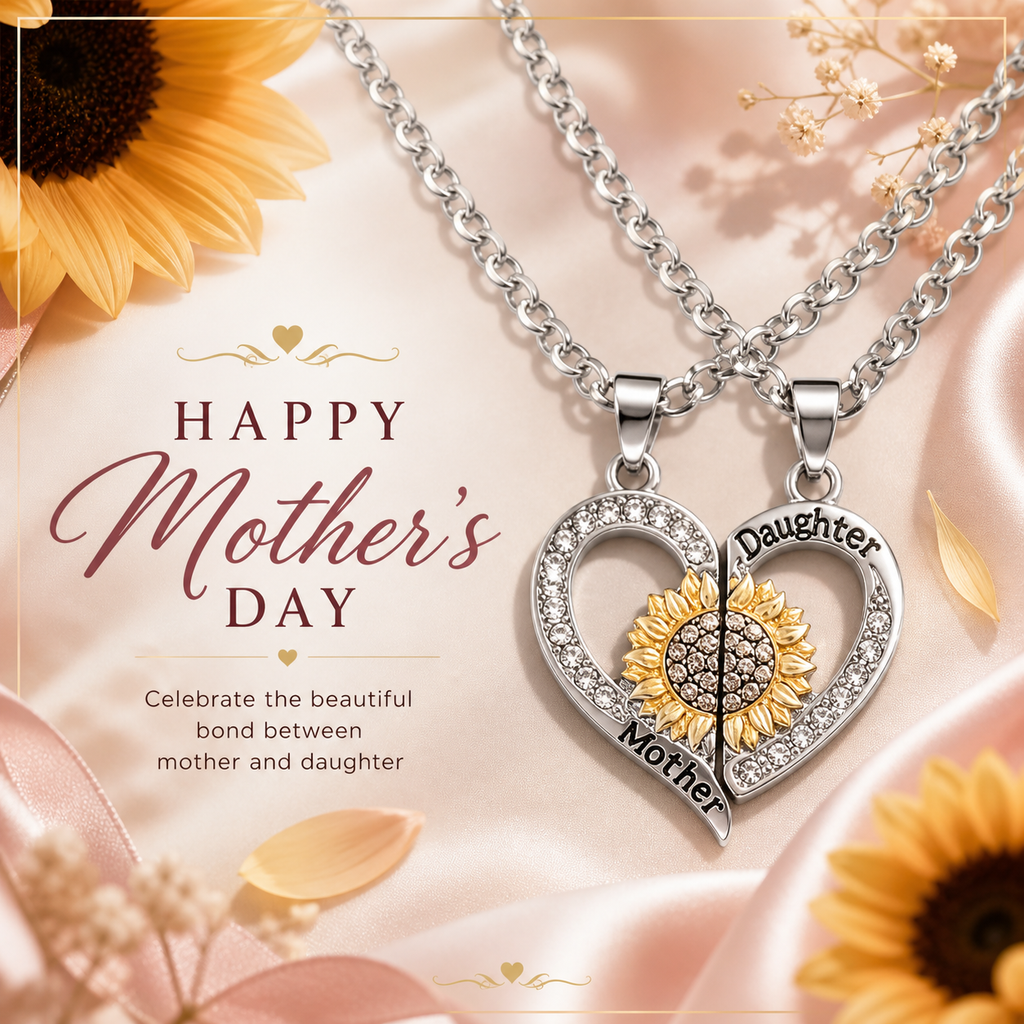 Sunflower Mother Daughter Bond Matching Necklaces