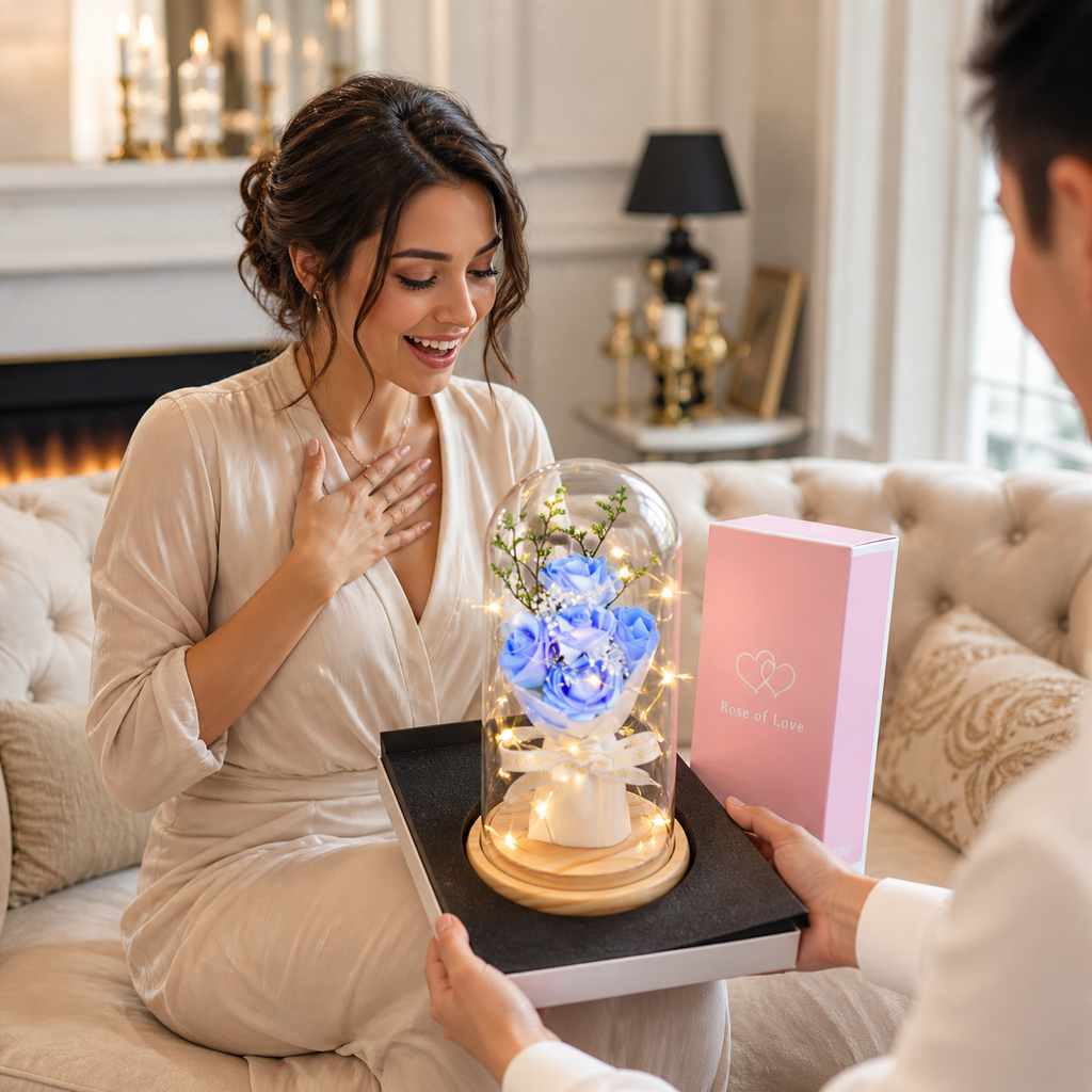 Eternal Roses in Glass Dome – Glowing Light-Up Preserved Rose Gift | Romantic Gift for Mom, Wife, or Girlfriend