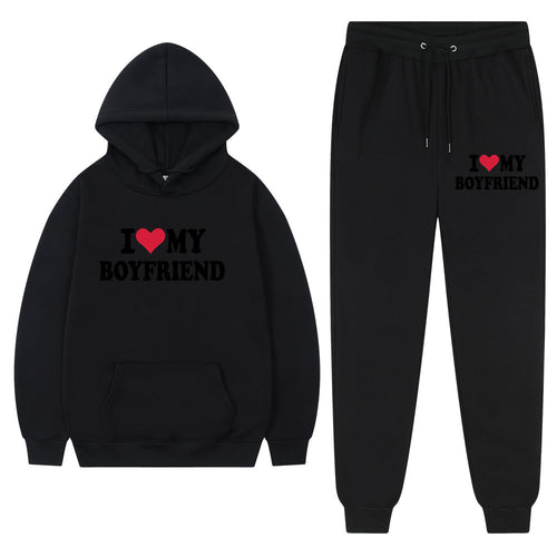 "I Love My Boyfriend" Casual Hoodie and Pants Set