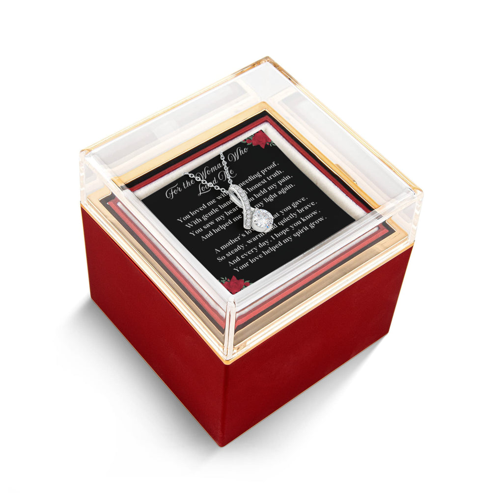 Woman Who Loved Me Alluring Beauty 14k or 18k Gold Alluring Beauty Necklace & Meaningful Poem Card Rotating Everlasting Rose Box with Everlasting Rose Gift Box