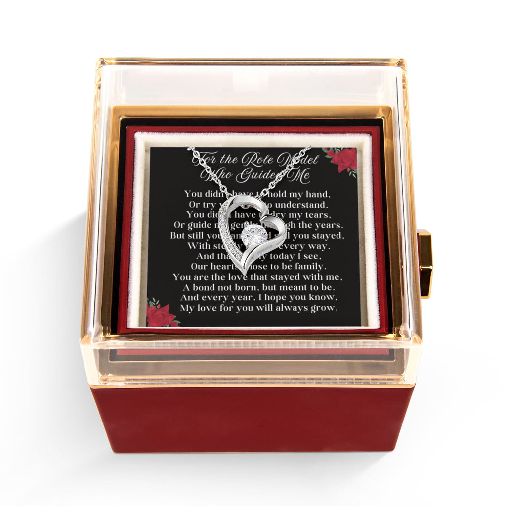 Guiding Role Model Forever Love 14k or 18k Gold Forever Love Necklace & Meaningful Poem Card Rotating Everlasting Rose Box with Everlasting Rose Gift Box