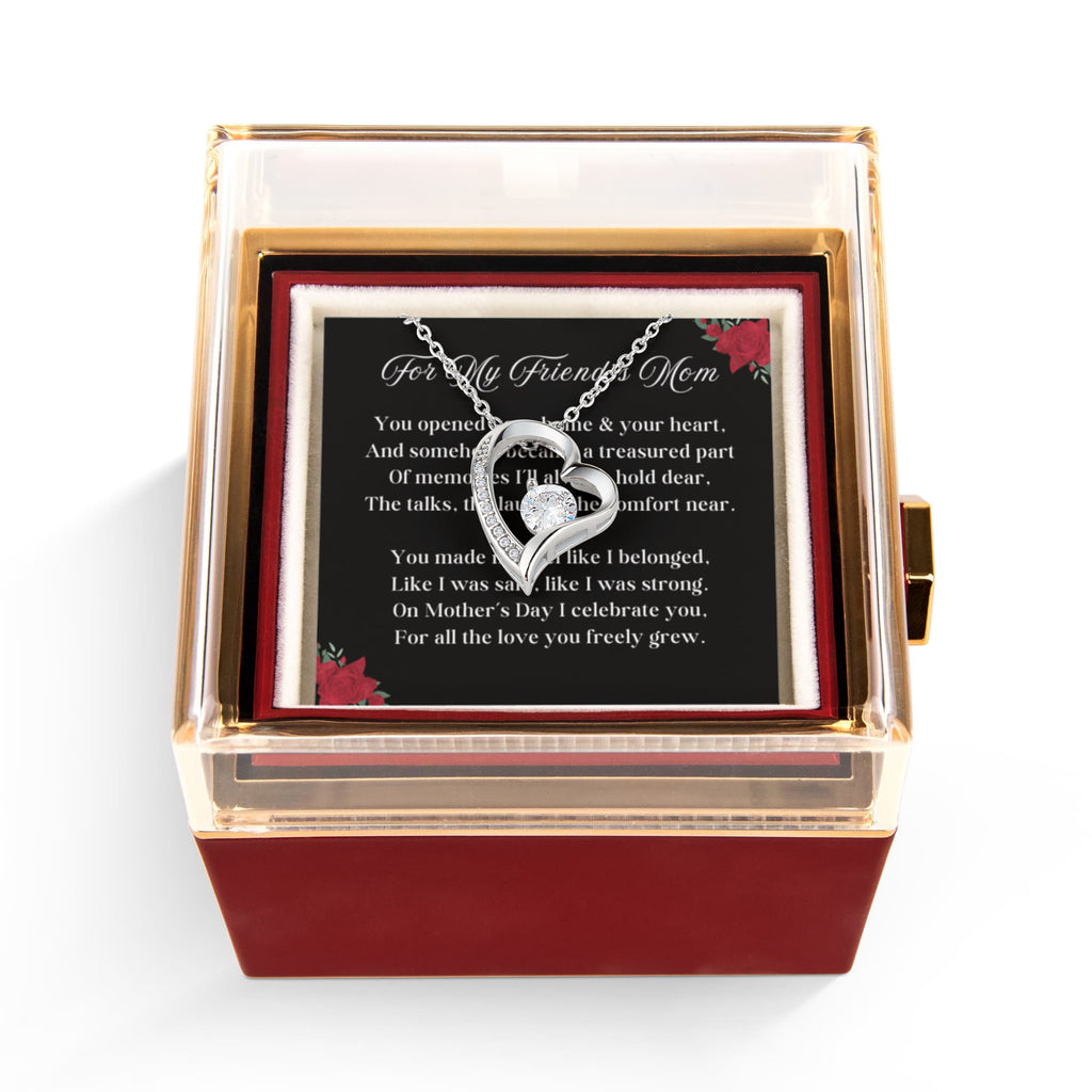 Friend's Mom Forever Love 14k or 18k Gold Forever Love Necklace & Meaningful Poem Card Rotating Everlasting Rose Box with Everlasting Rose Gift Box