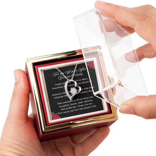 Chosen Family Forever Love 14k or 18k Gold Forever Love Necklace & Meaningful Poem Card Rotating Everlasting Rose Box with Everlasting Rose Gift Box