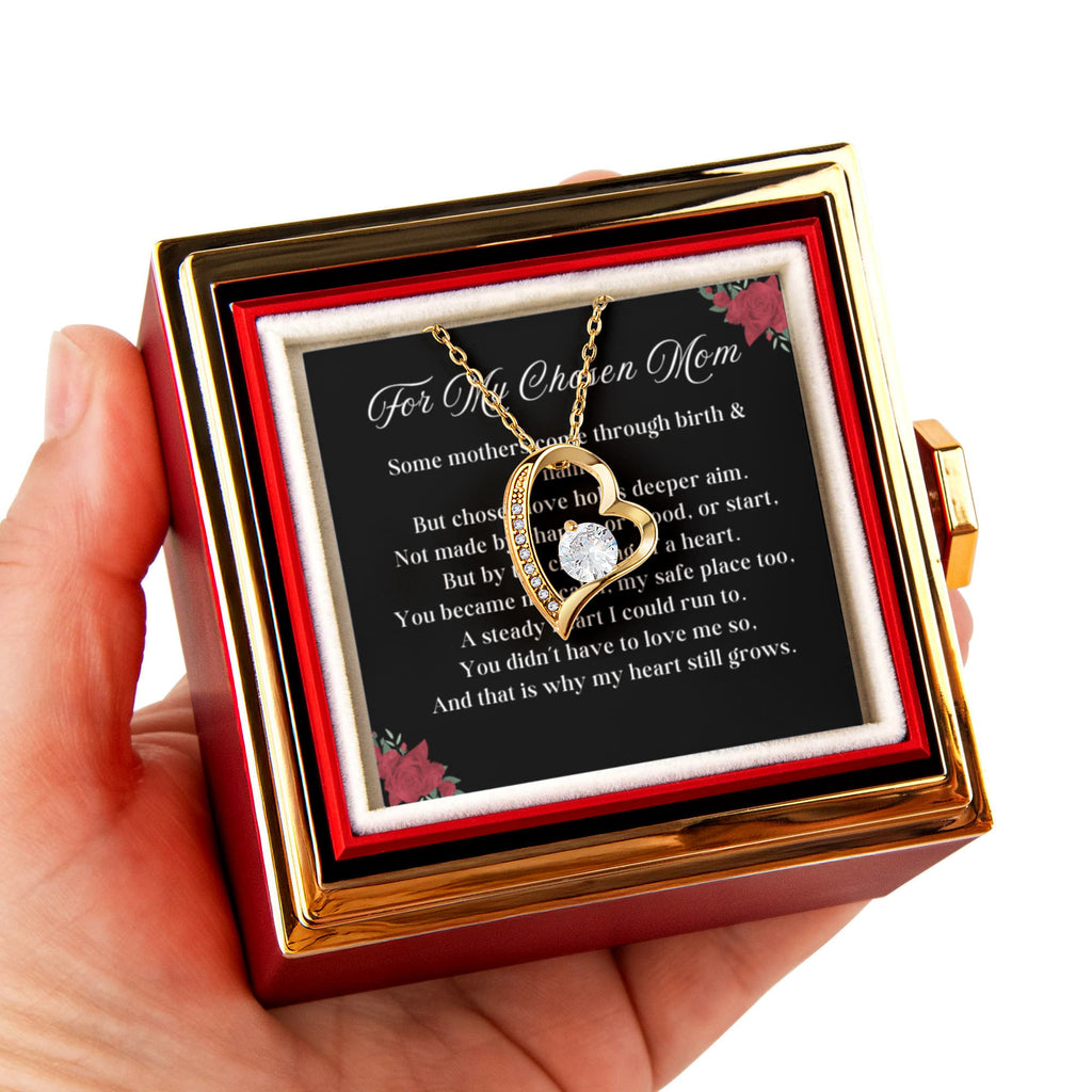Guiding Role Model Forever Love 14k or 18k Gold Forever Love Necklace & Meaningful Poem Card Rotating Everlasting Rose Box with Everlasting Rose Gift Box