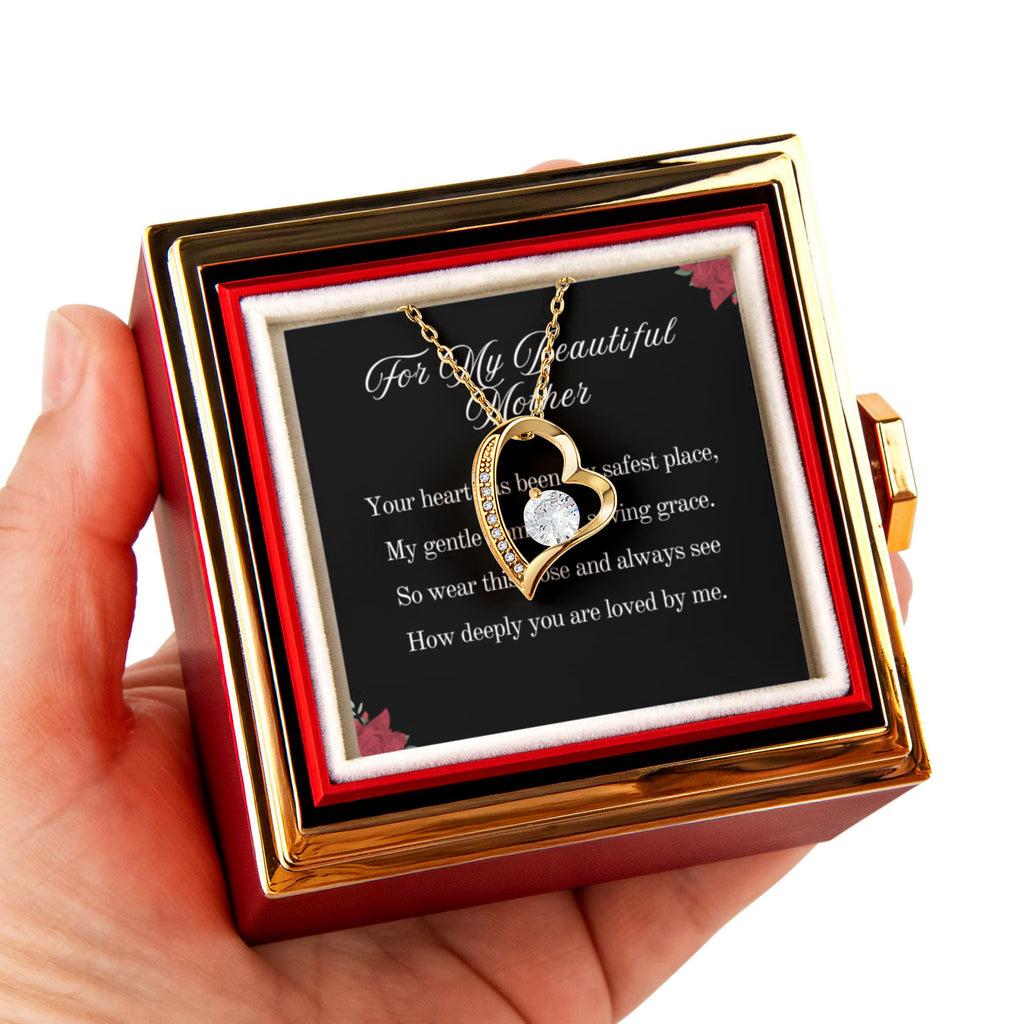 For My Beautiful Mother Forever Love Necklace, 14k or 18k Gold Finish, Meaningful Poem Card, Rotating Everlasting Rose Box Gift Set