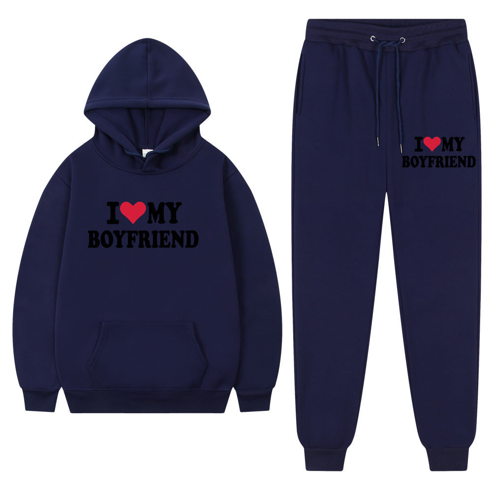 "I Love My Boyfriend" Casual Hoodie and Pants Set
