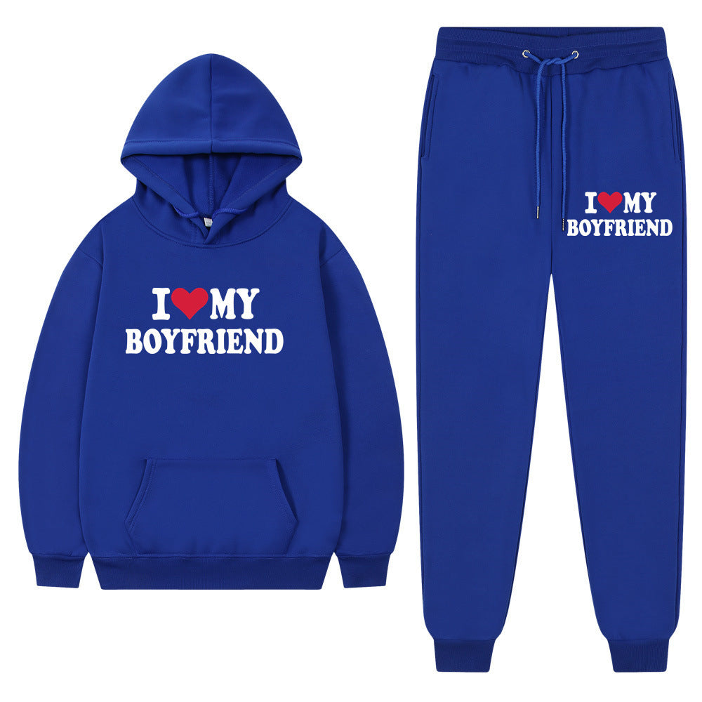 "I Love My Boyfriend" Casual Hoodie and Pants Set