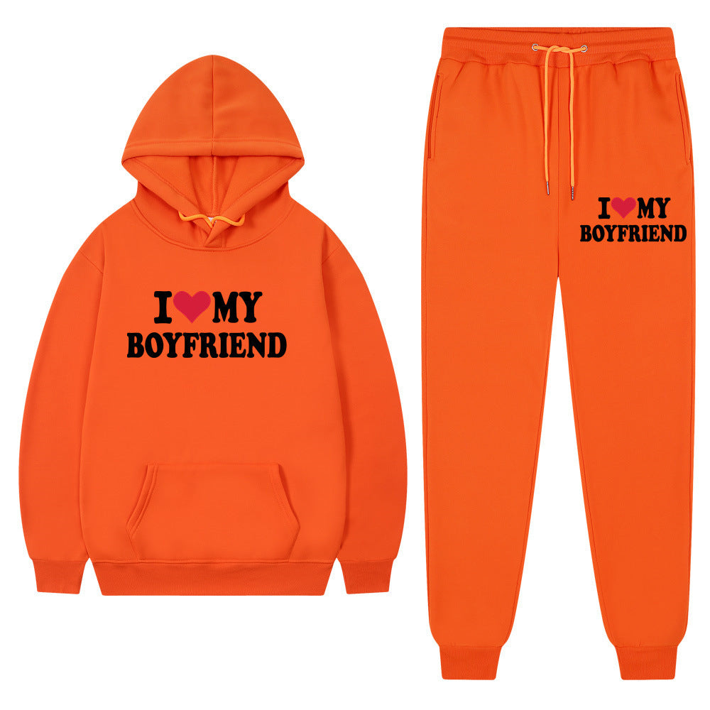 "I Love My Boyfriend" Casual Hoodie and Pants Set