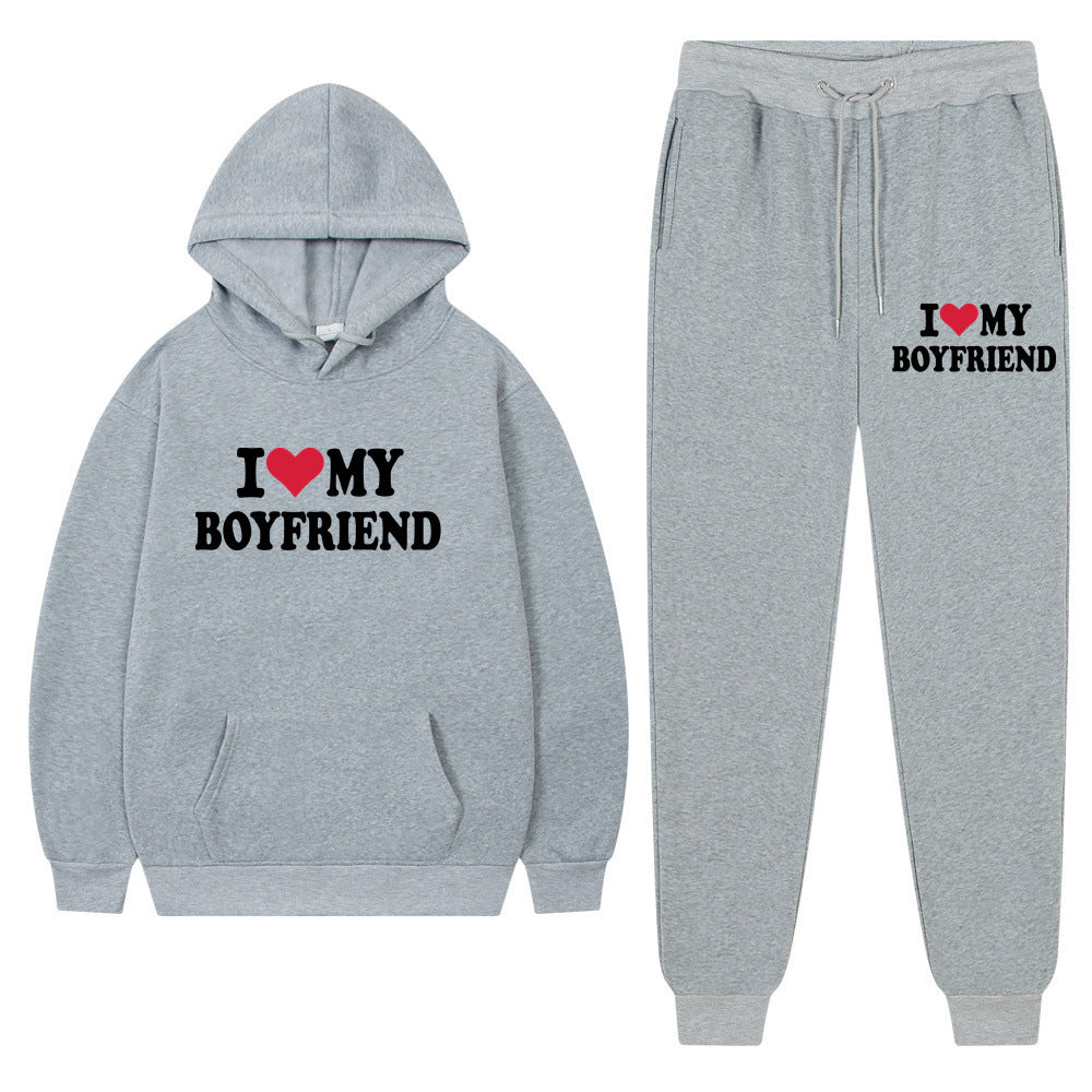 "I Love My Boyfriend" Casual Hoodie and Pants Set