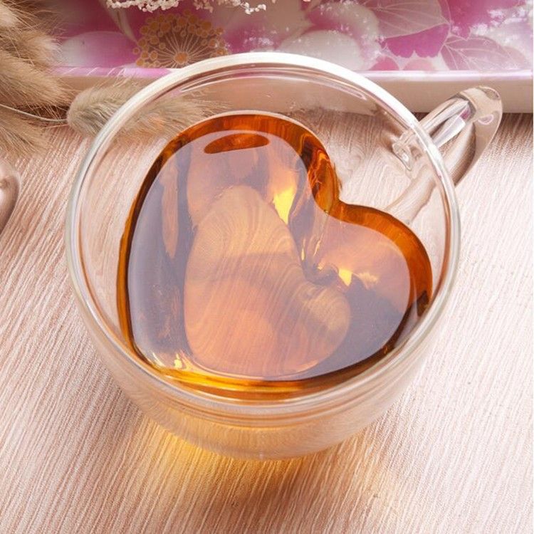 Heart Glass Mug – Double Wall Coffee Cup | Cute Gift for Girlfriend, Wife, or Best Friend. Perfect for Coffee & Tea Lovers