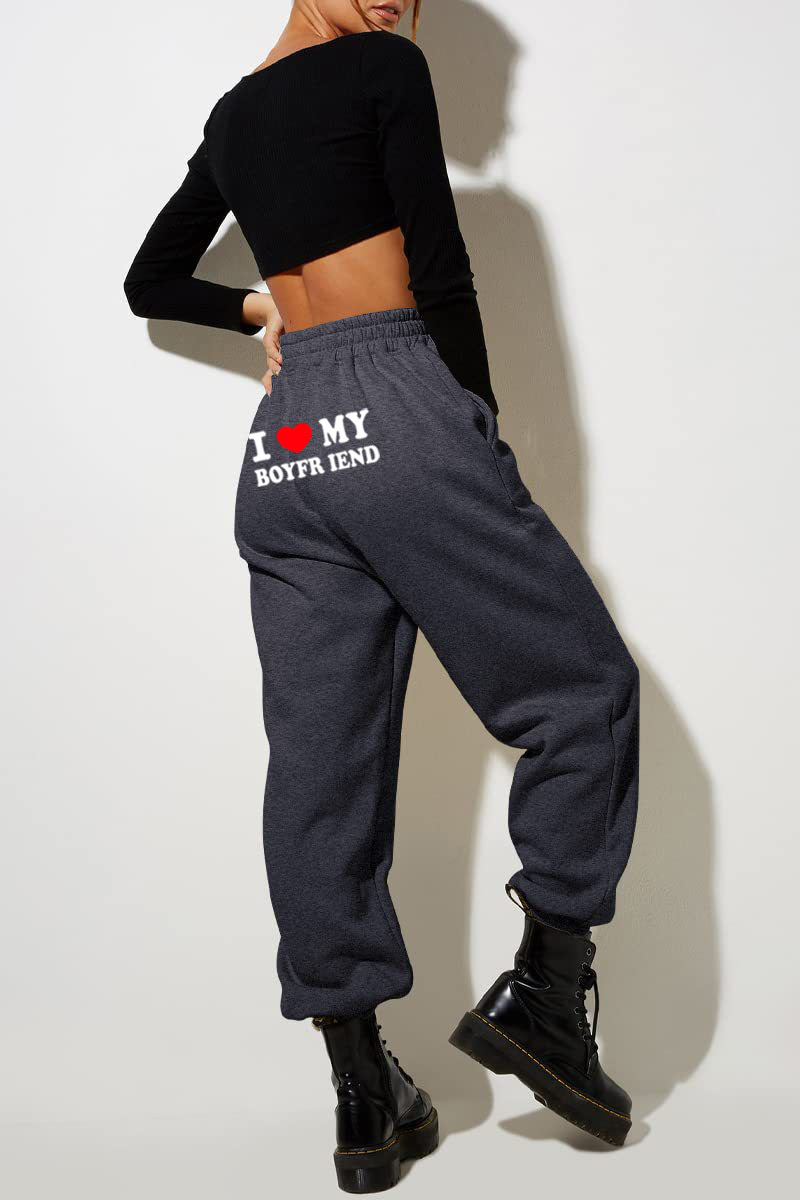 "I Love My Boyfriend" Devoted Printed Pants