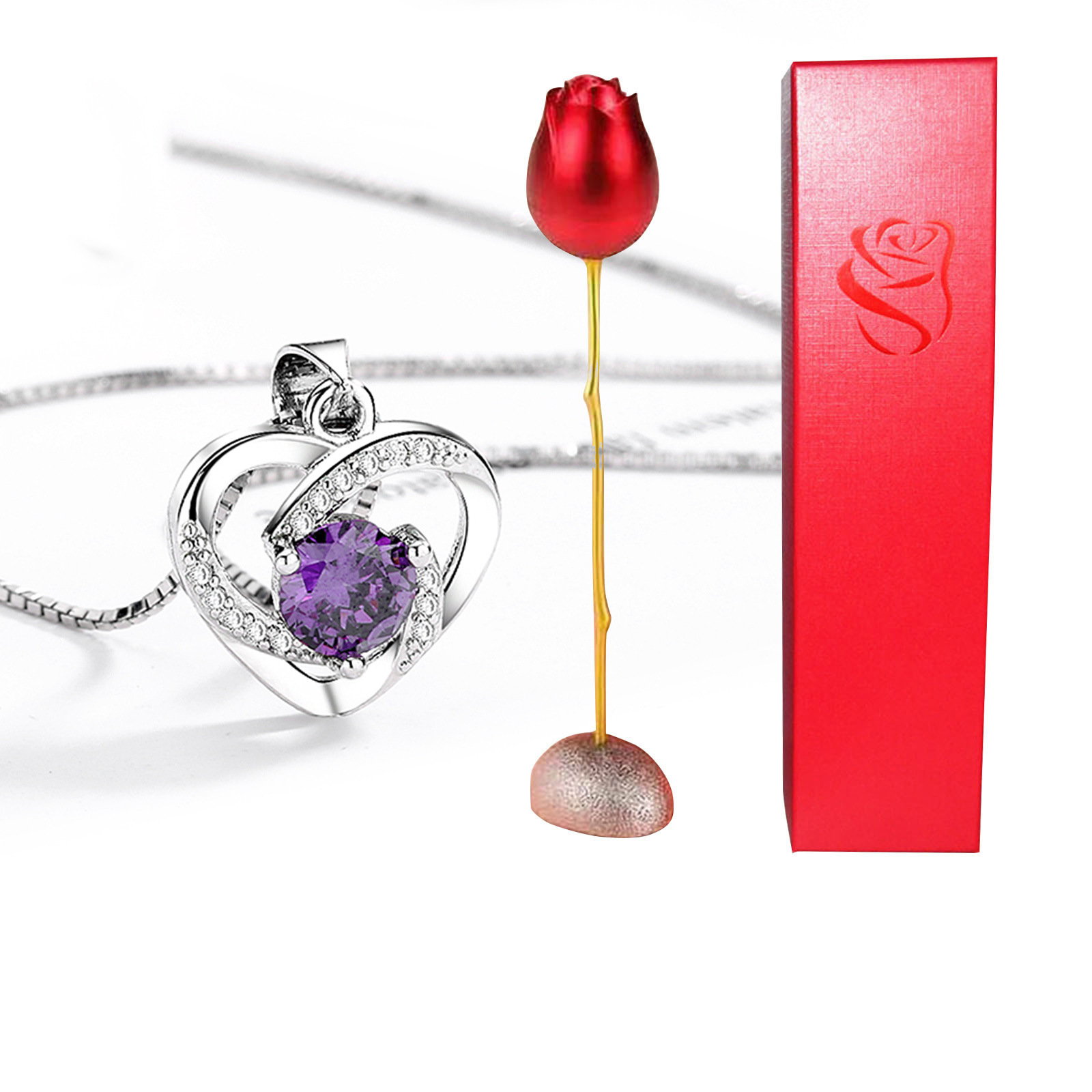 Eternal Love Crystal Necklace Rose & Box