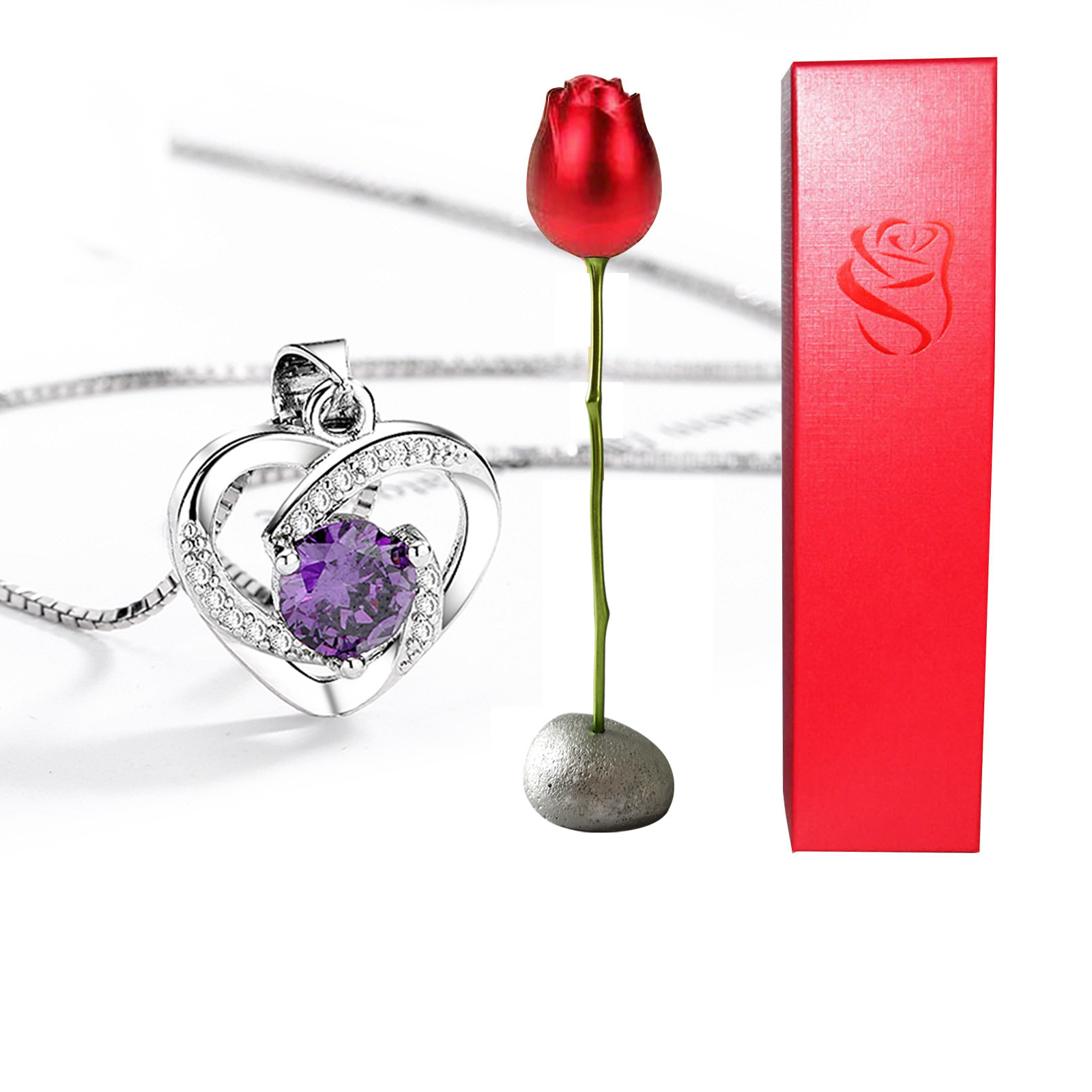 Eternal Love Crystal Necklace Rose & Box