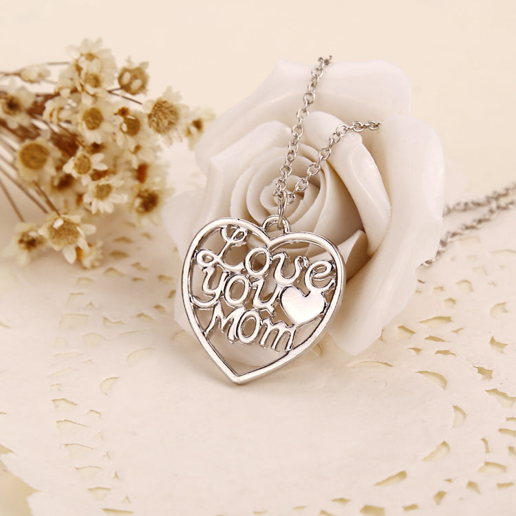 "Love You Mom" Silver Color Necklace - Elegant Collar Chain