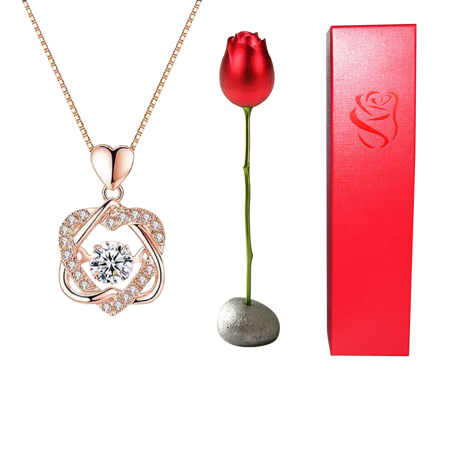 Eternal Love Crystal Necklace Rose & Box