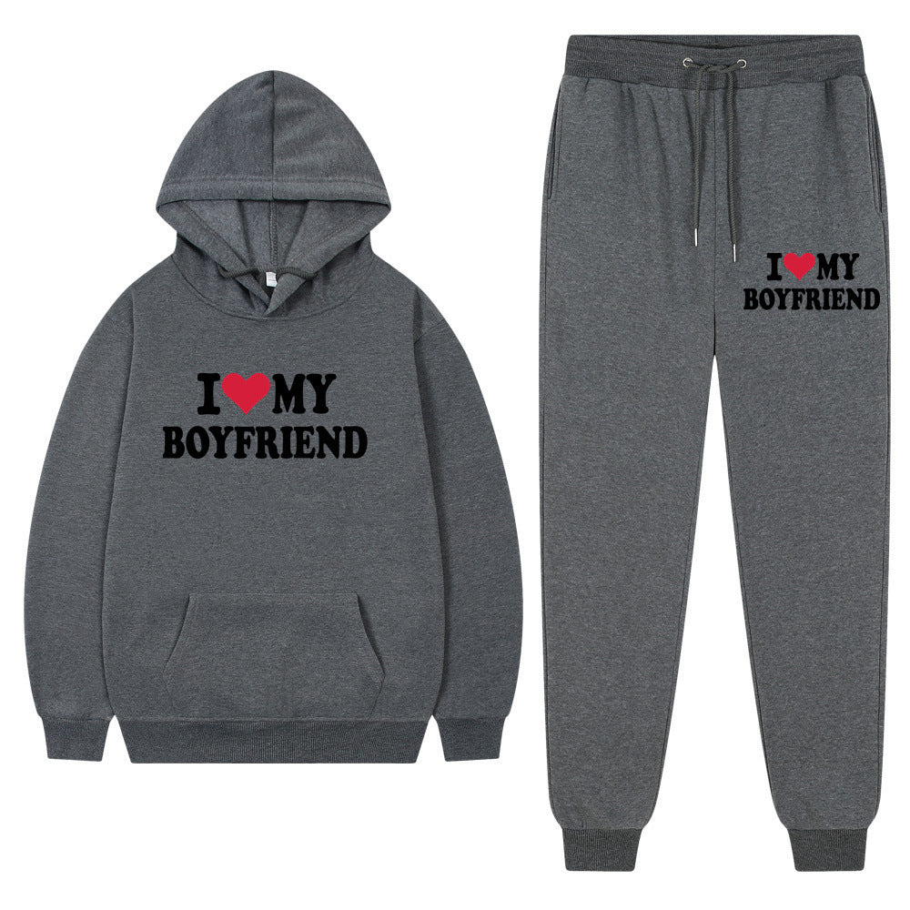 "I Love My Boyfriend" Casual Hoodie and Pants Set