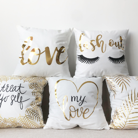 Metallic Gold Shiny Pillow Cover with Cute Sayings Design