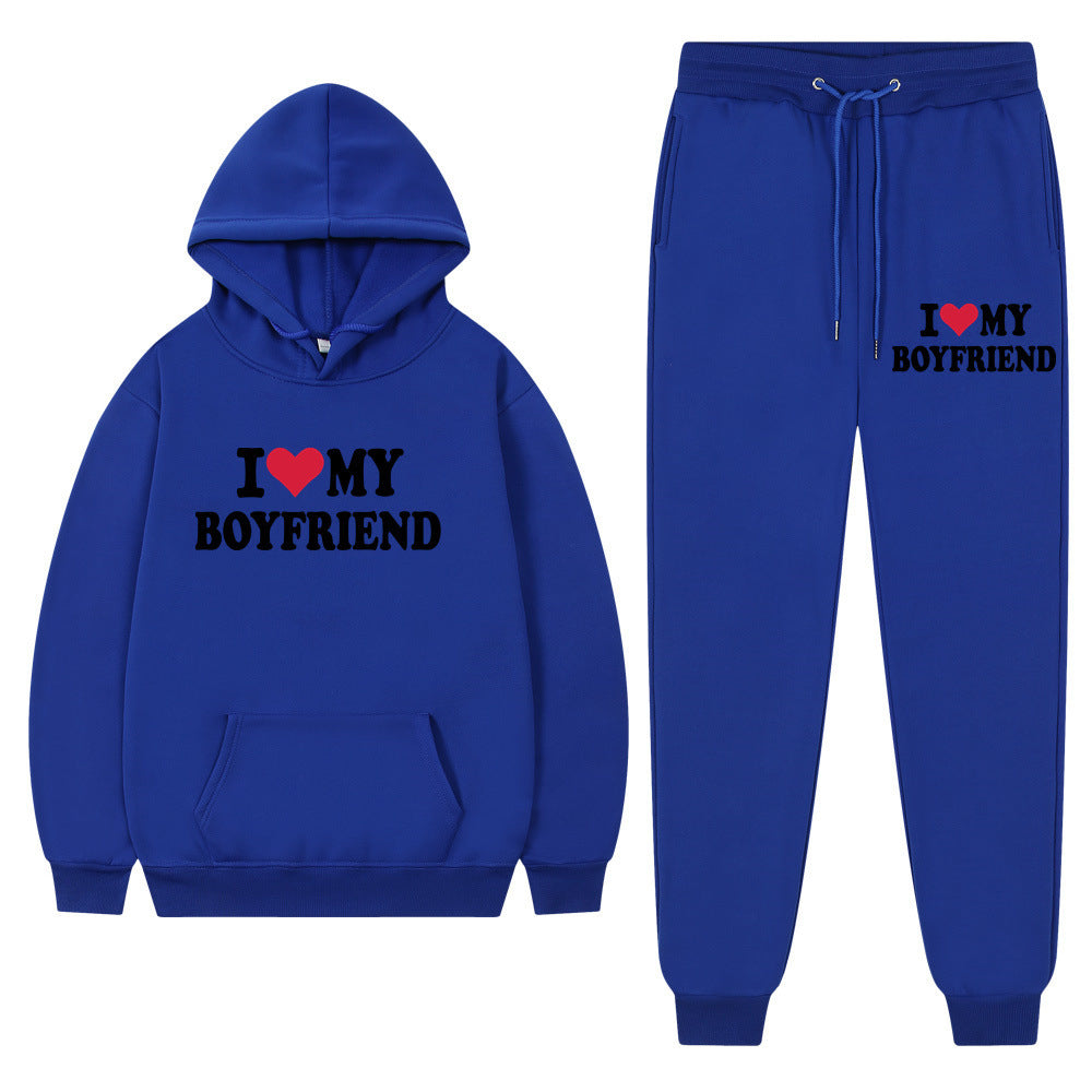 "I Love My Boyfriend" Casual Hoodie and Pants Set