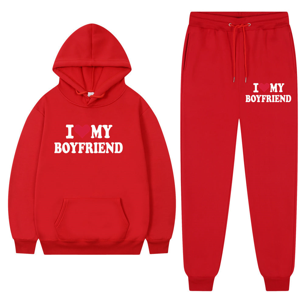 "I Love My Boyfriend" Casual Hoodie and Pants Set