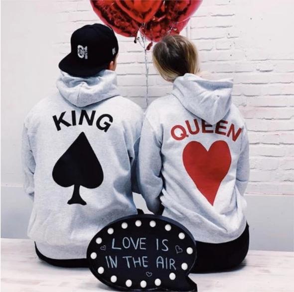 King Queen Love Hoodie for Couples Men and Women